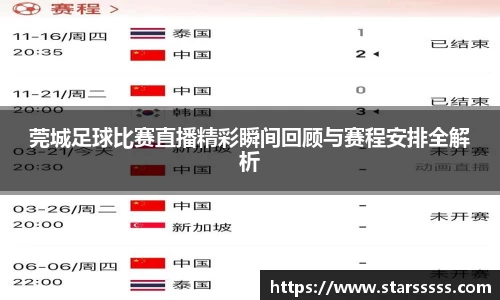 莞城足球比赛直播精彩瞬间回顾与赛程安排全解析